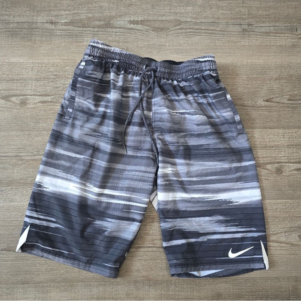 Nike volley shorts swim trunks, lined, black, white and grey print size medium